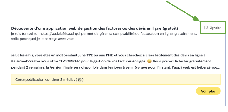 Bouton signaler une publication