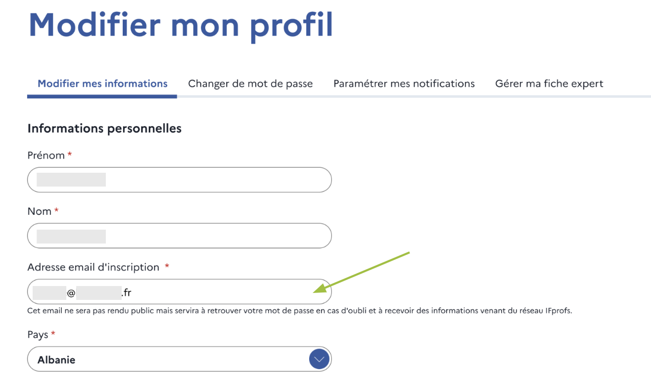 Adresse email d'inscription